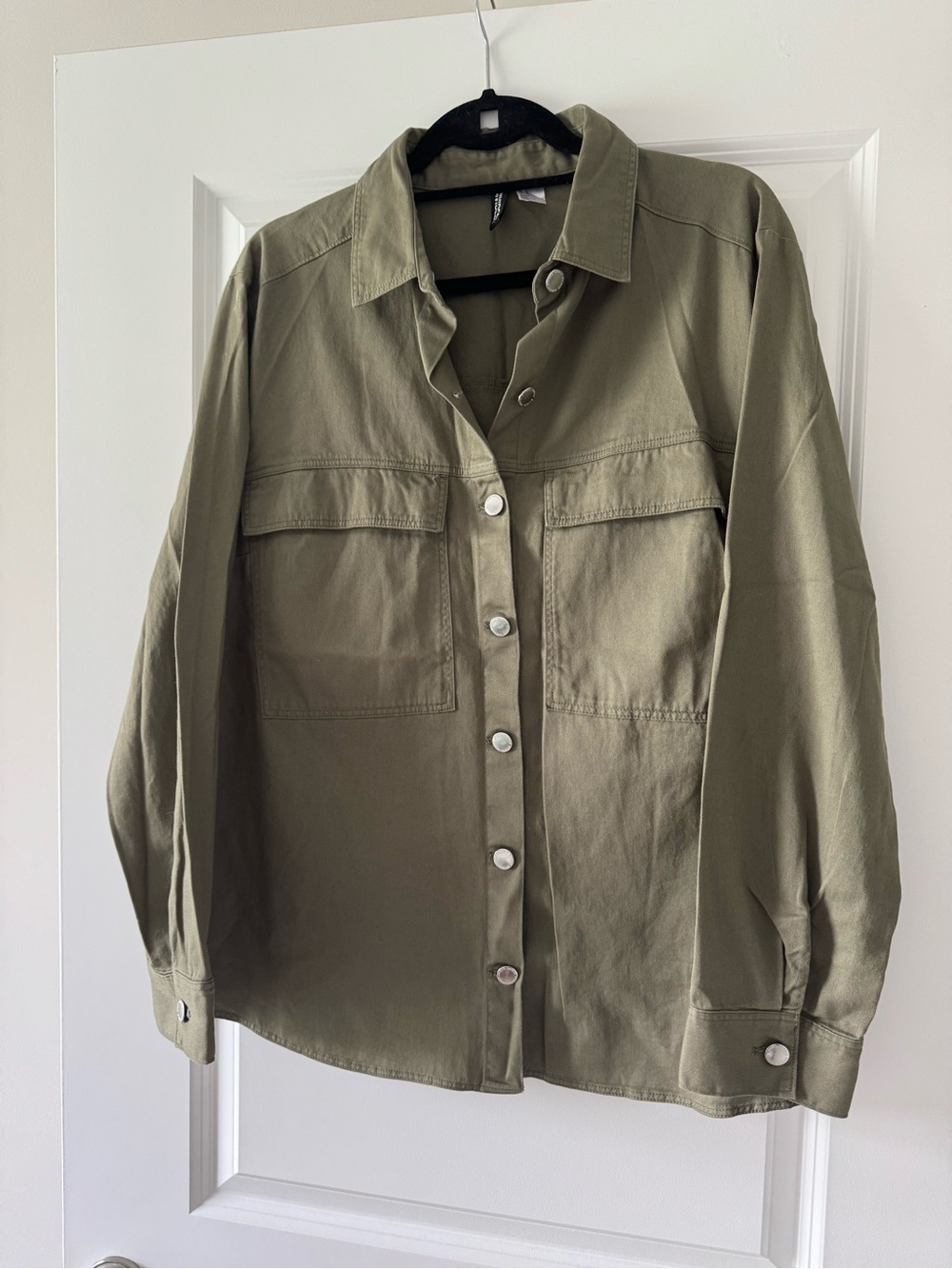 H&M Olive Utility Shirt Jacket with Silver Buttons
